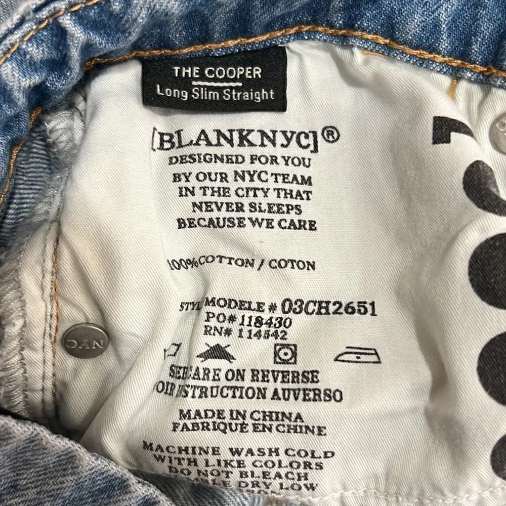 Blank NYC the Cooper long Slim Straight leg button fly jeans size 25 NWT